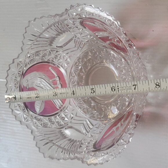 HOFBAUER  Byrdes Lead Crystal Glass Serving Bowl Germany RUBY Cut BIRD 7" Wide - Picture 4 of 7